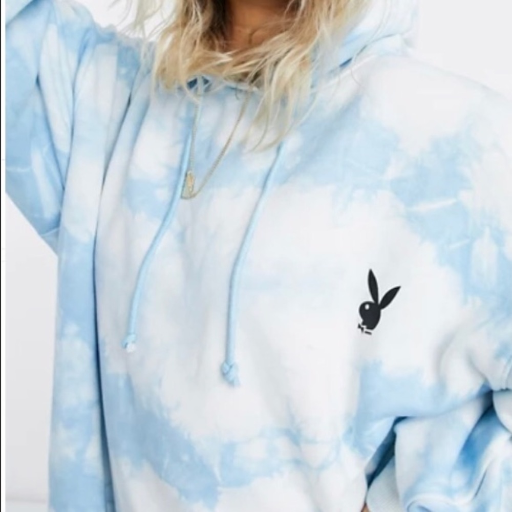 Playboy tie-dye oversize hoodie dress blue